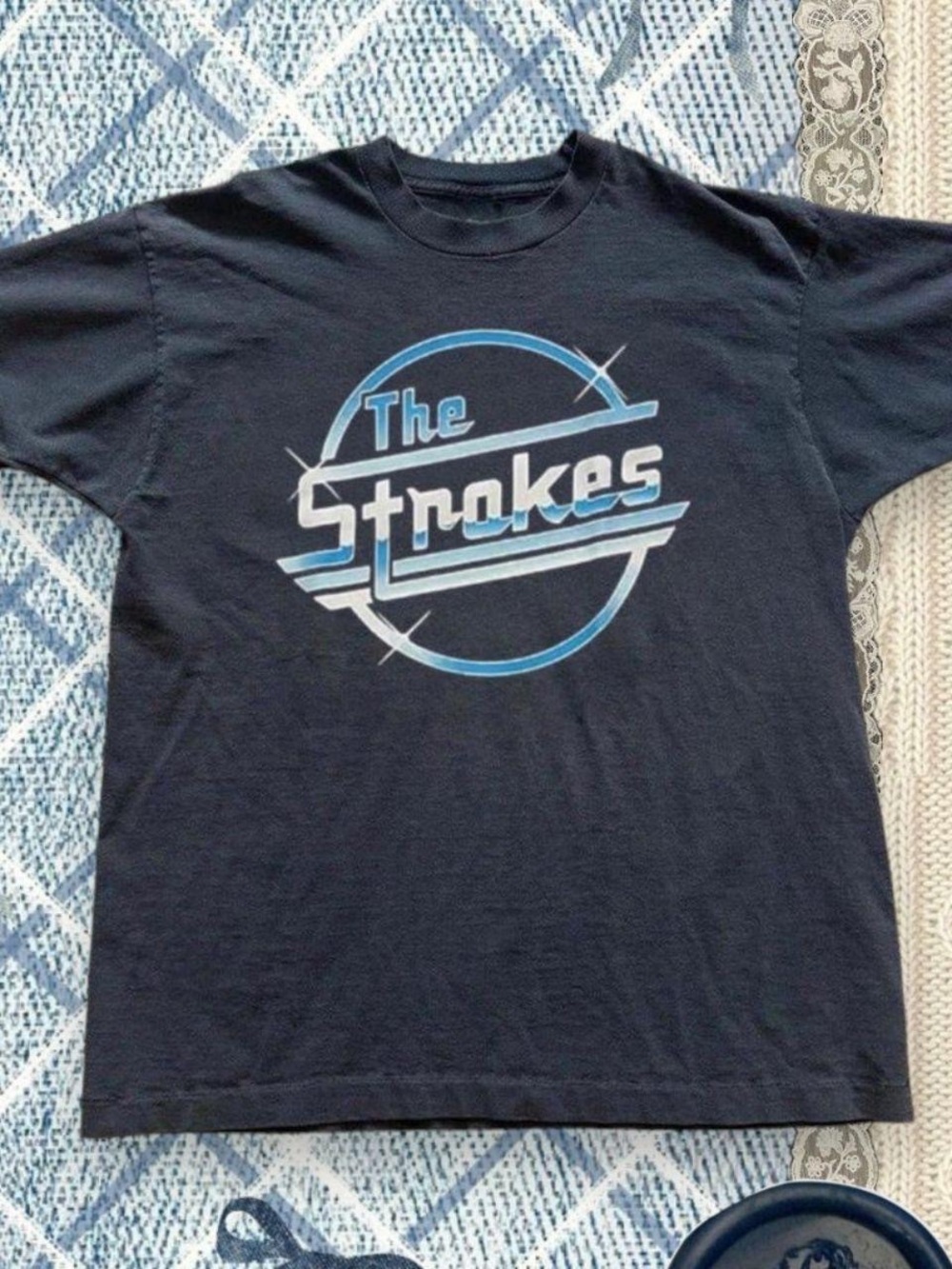 Gildan Black T-Shirt with Blue & White 'The Strokes' Logo